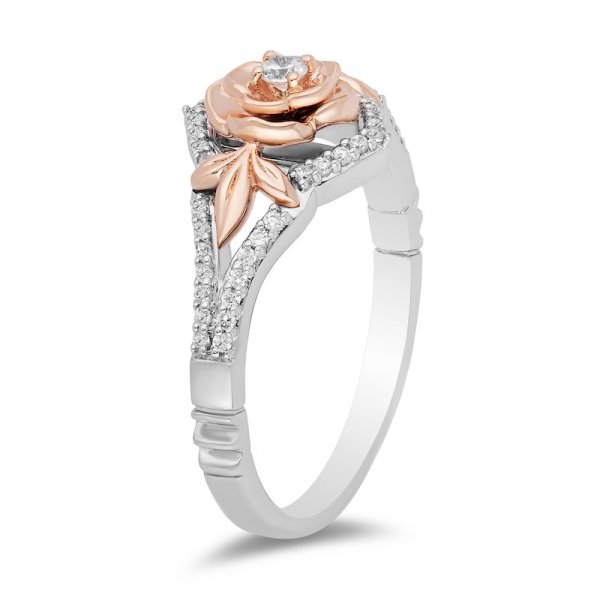 Crystal Rose Split Shank Ring in Titanium steel and Rose Copper and zinc alloy