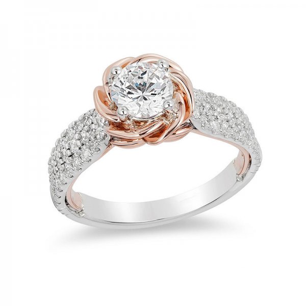 Crystal Rose Frame Engagement Ring in Two-Tone Copper and zinc alloy